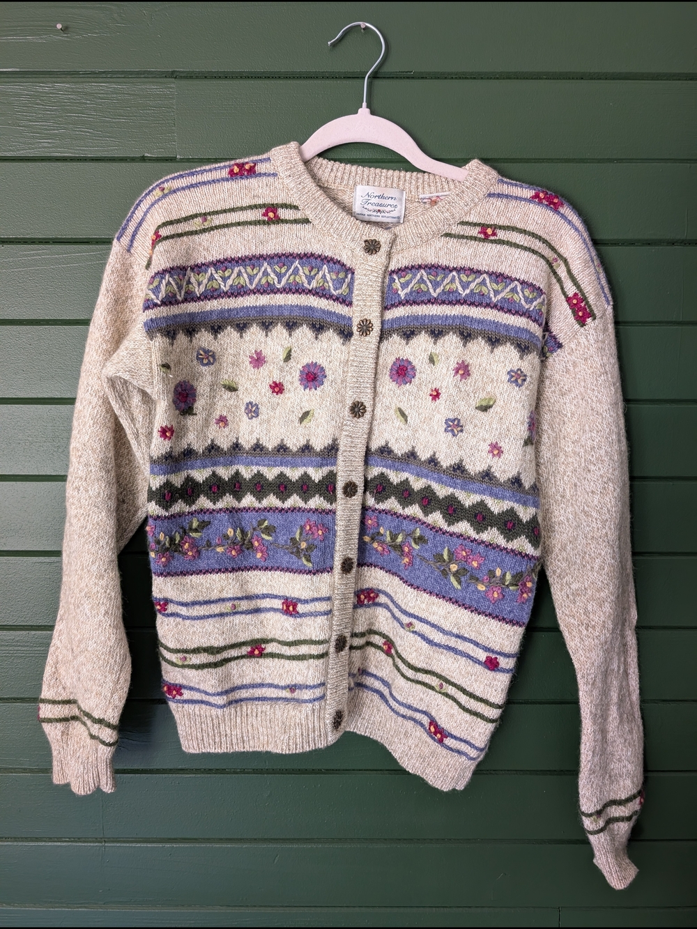 Cream Floral Knit Cardigan Sweater